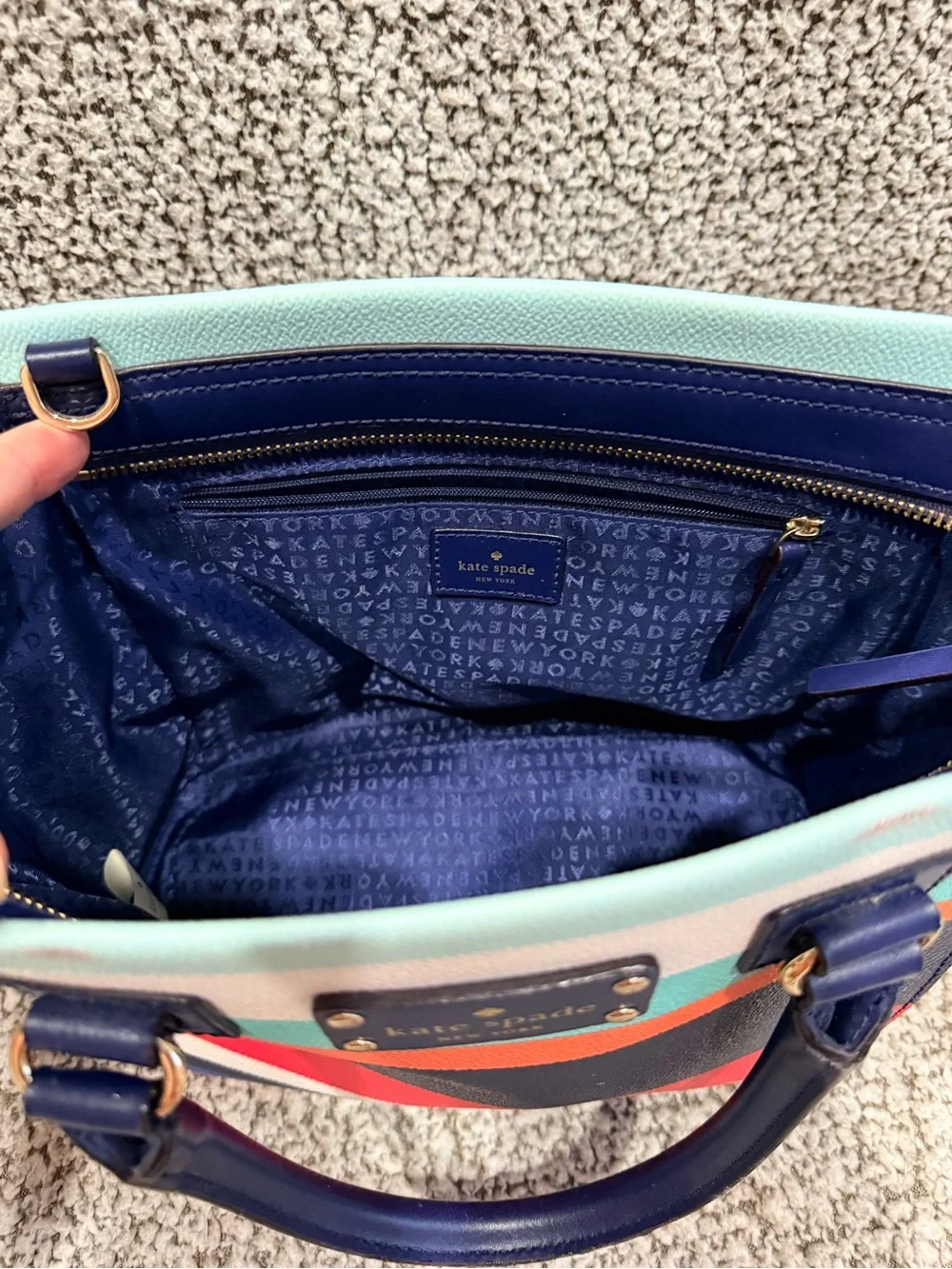 Kate Spade Wellesley Striped Mini Tote + Matching Wallet Set — Navy Multicolor